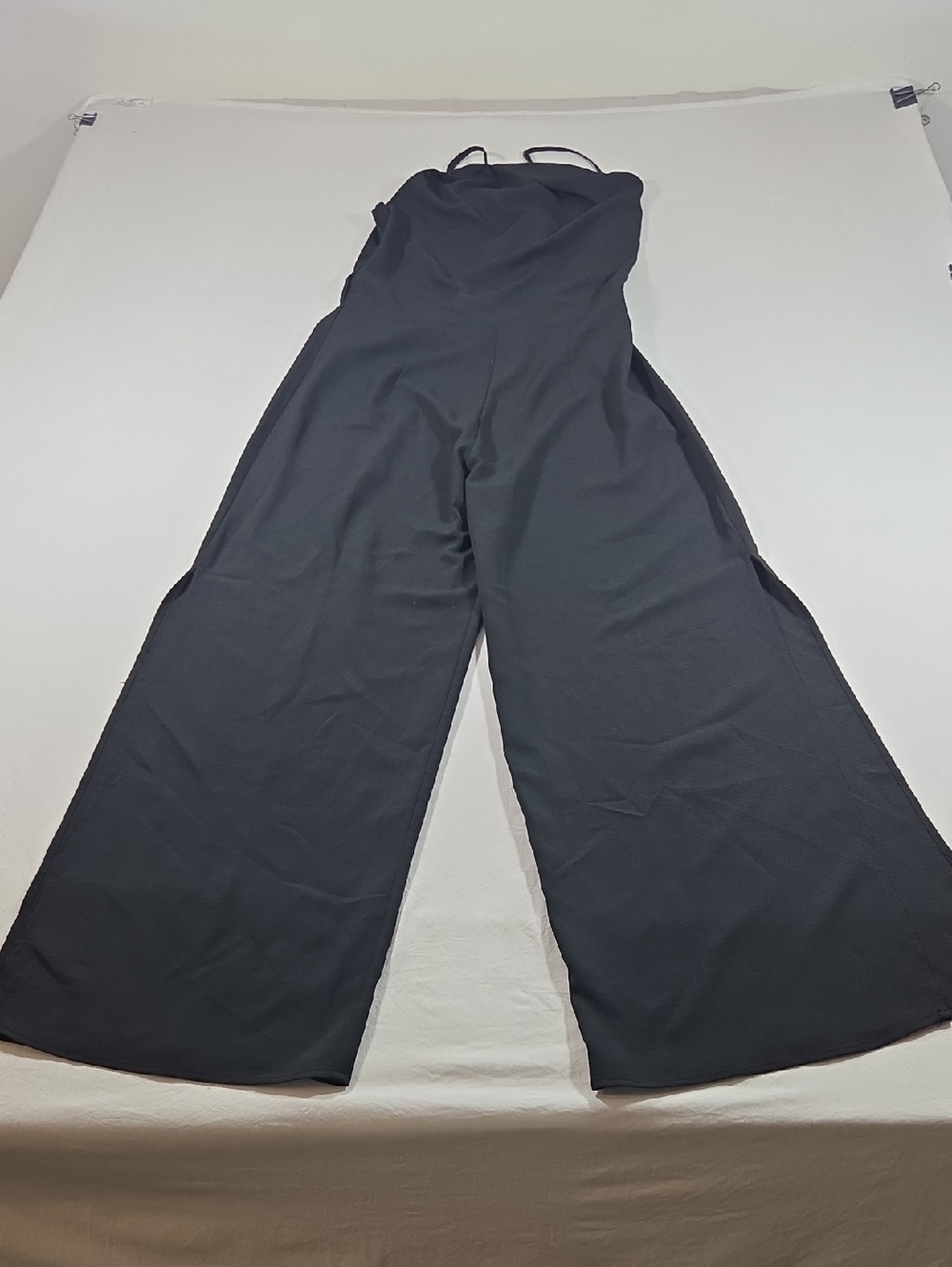 Women’s Black Wide-Leg  Jumpsuit Split Side Leg Lagenlook Dressy Evening Office